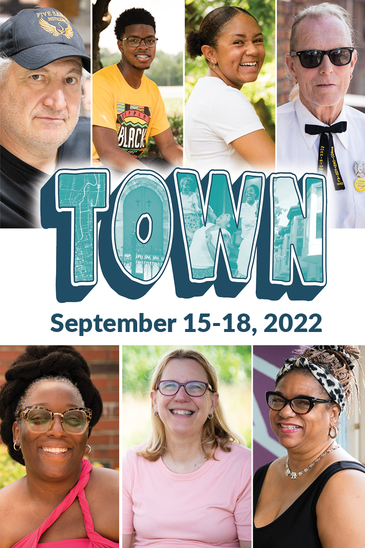 A series of portraits of Norristown community members with the words Town September 15-18, 2022